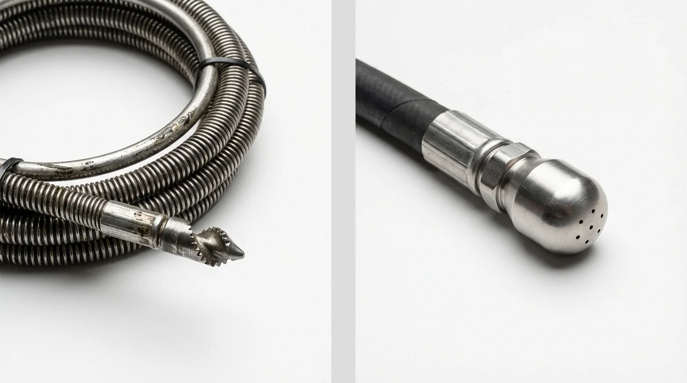 Drain snake cable and hydro jetting nozzle used for drain cleaning in Sumas, WA